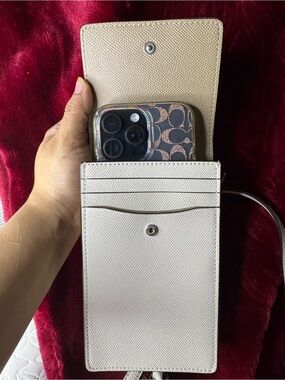 Coach White Leather Crossbody Phone Case with Adjustable Strap